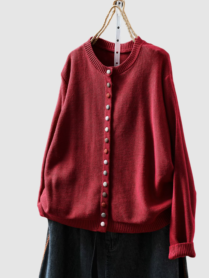 Callie™ - Neuletakki Värikkäillä Napilla