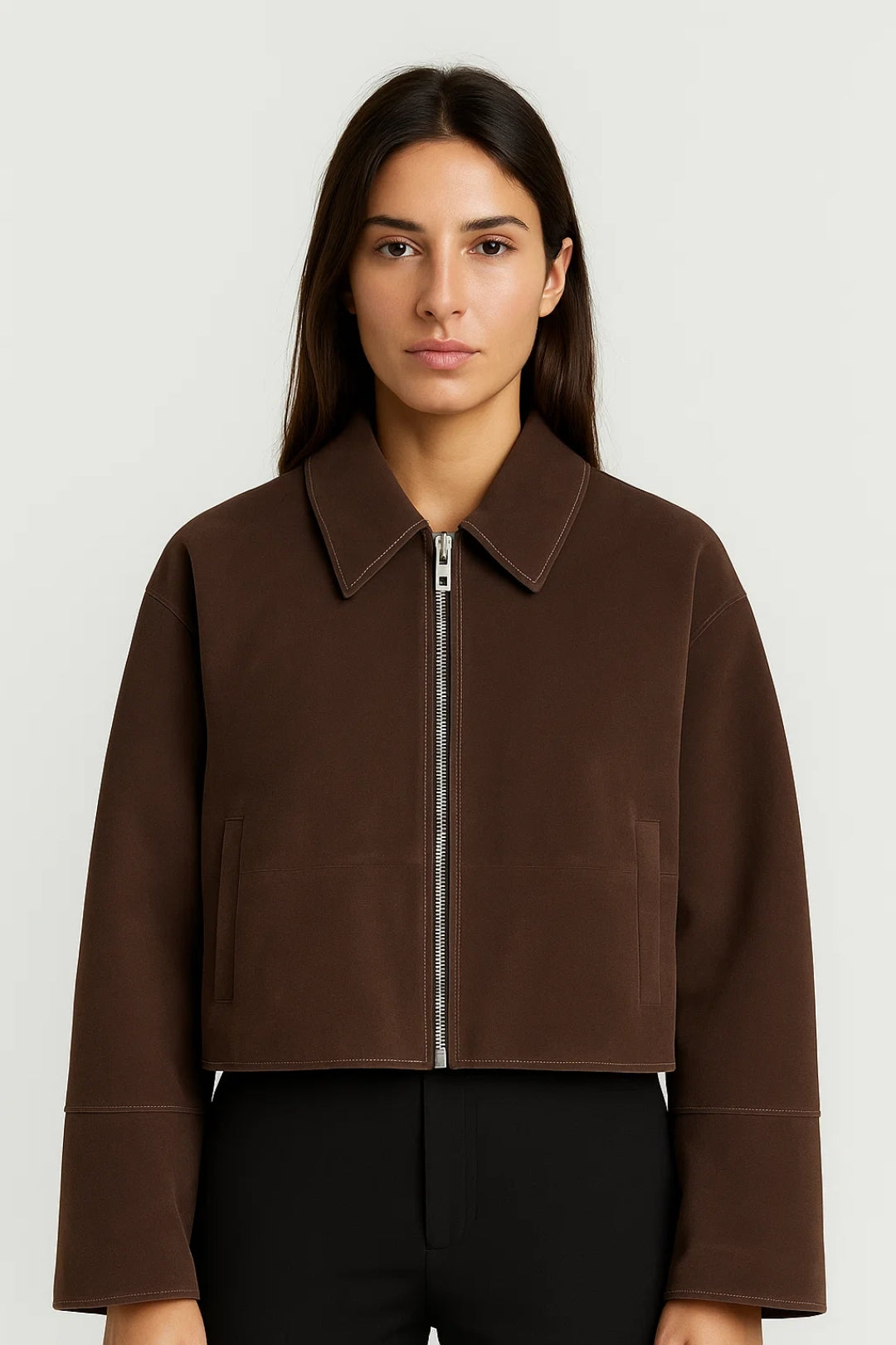 Lyhyt Naisten Takki | Suora Leikkaus Vetoketjulla | Minimalistinen ja Moderni